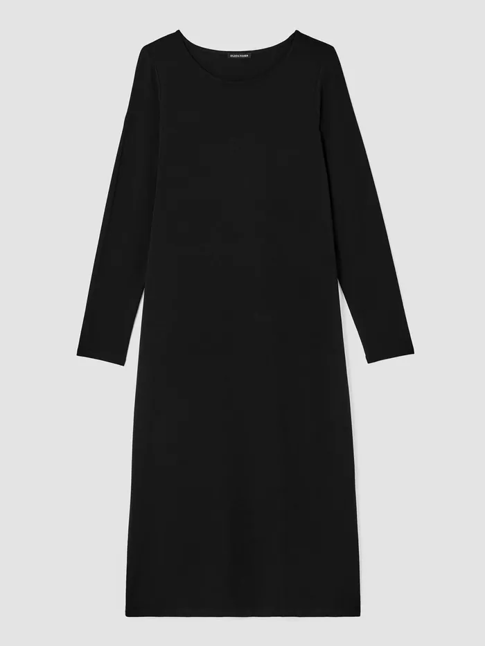 Women Dresses and Skirts Eileen Fisher Stretch Jersey Knit Jewel Neck Dress Black