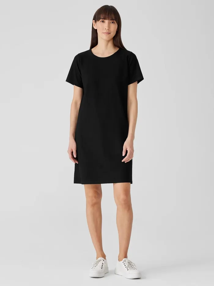Women Dresses and Skirts Eileen Fisher Washable Stretch Crepe Jewel Neck Dress Black