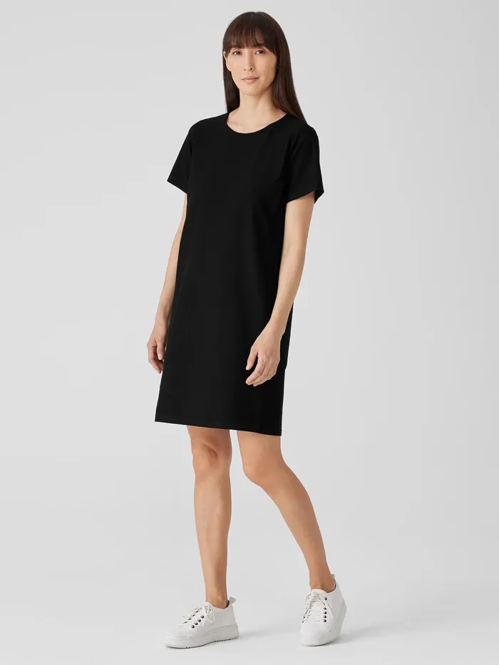 Women Dresses and Skirts Eileen Fisher Washable Stretch Crepe Jewel Neck Dress Black