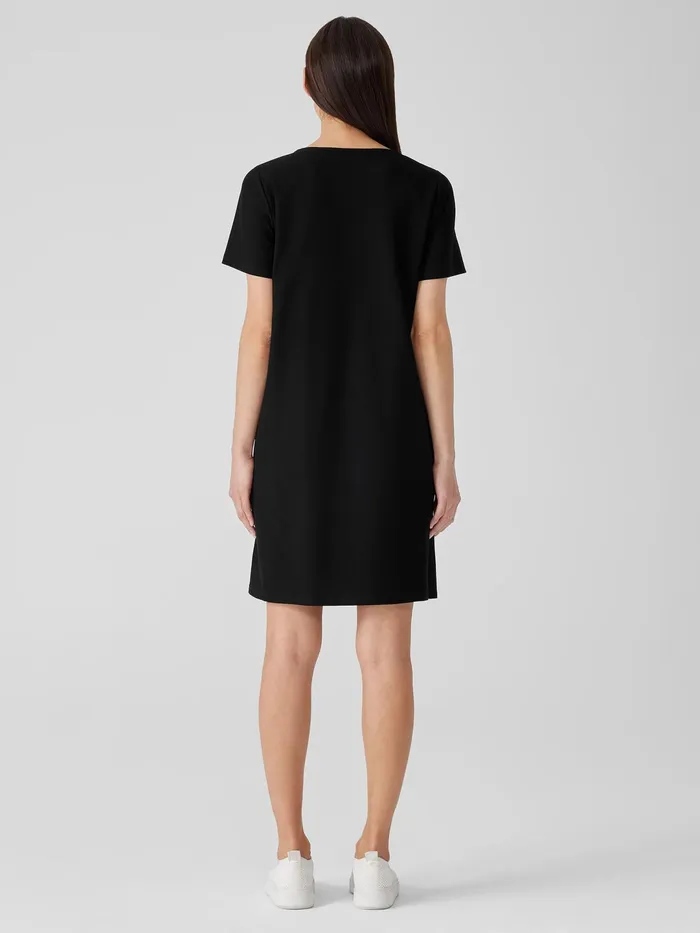 Women Dresses and Skirts Eileen Fisher Washable Stretch Crepe Jewel Neck Dress Black