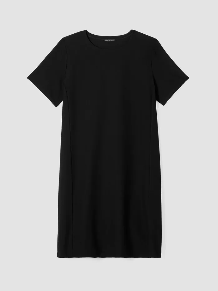 Women Dresses and Skirts Eileen Fisher Washable Stretch Crepe Jewel Neck Dress Black