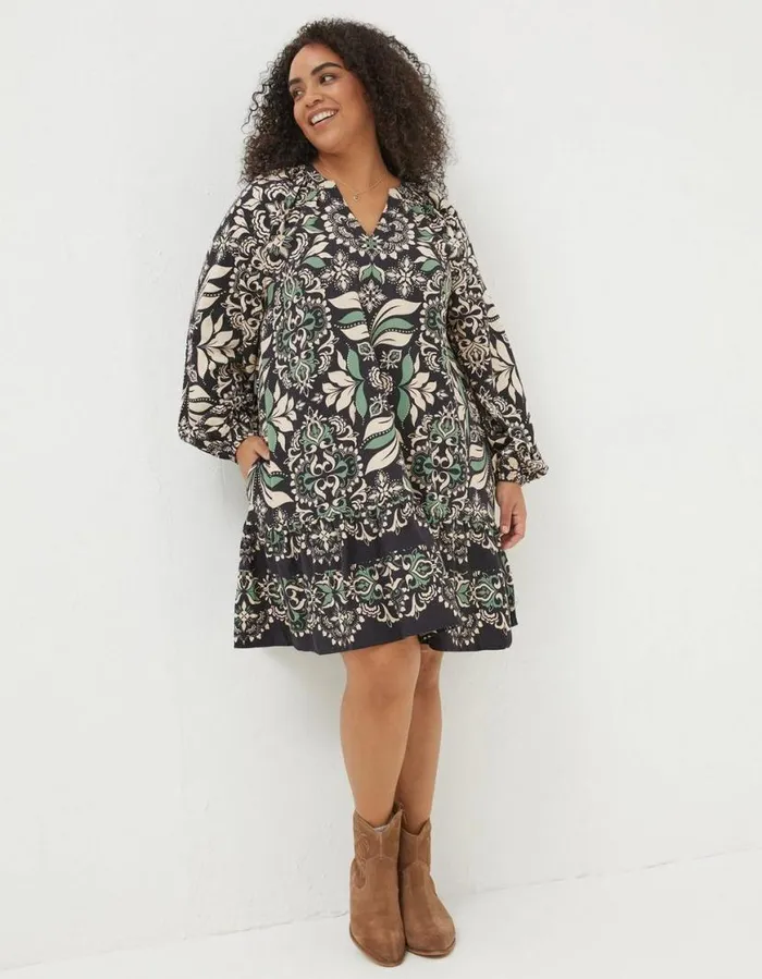 Women Dresses FatFace Amy Mosaic Leaf Tunic Dress Black
