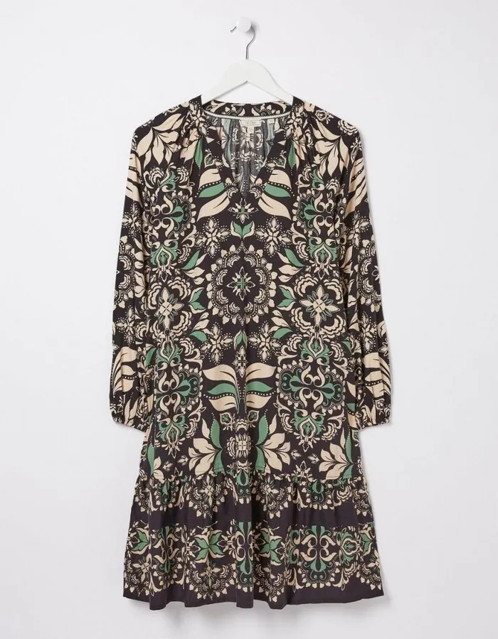 Women Dresses FatFace Amy Mosaic Leaf Tunic Dress Black