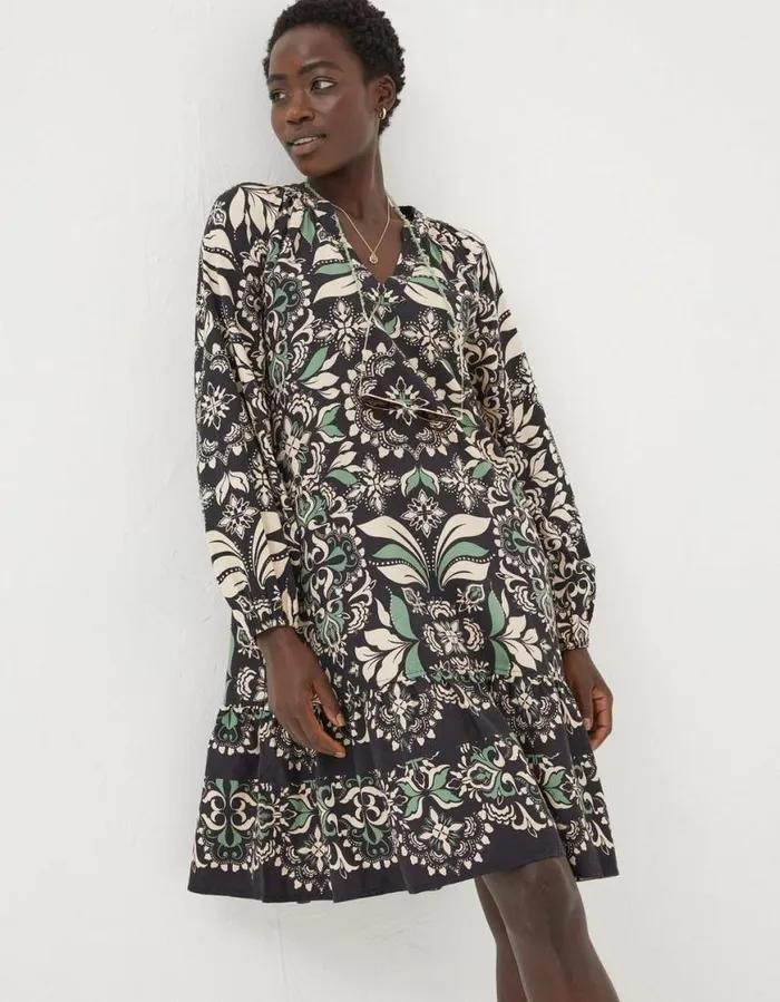 Women Dresses FatFace Amy Mosaic Leaf Tunic Dress Black