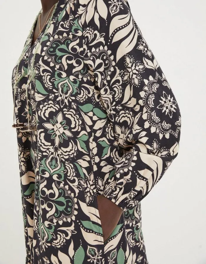 Women Dresses FatFace Amy Mosaic Leaf Tunic Dress Black