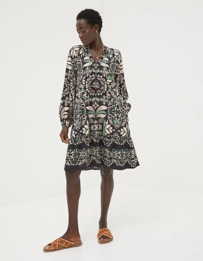 Women Dresses FatFace Amy Mosaic Leaf Tunic Dress Black