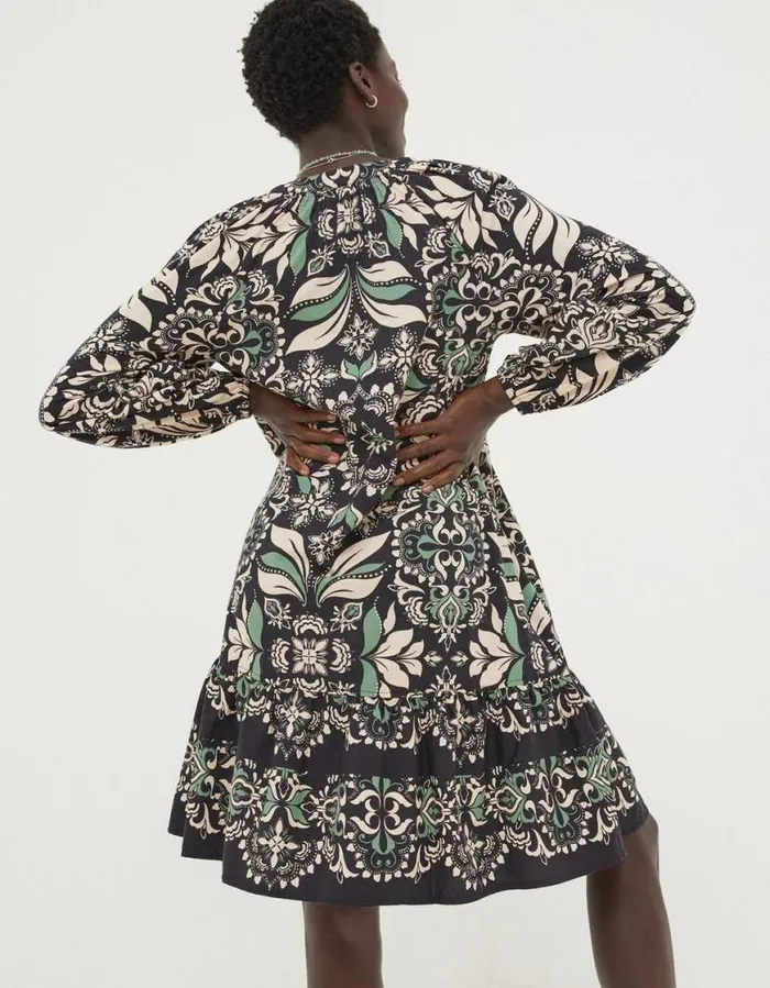 Women Dresses FatFace Amy Mosaic Leaf Tunic Dress Black