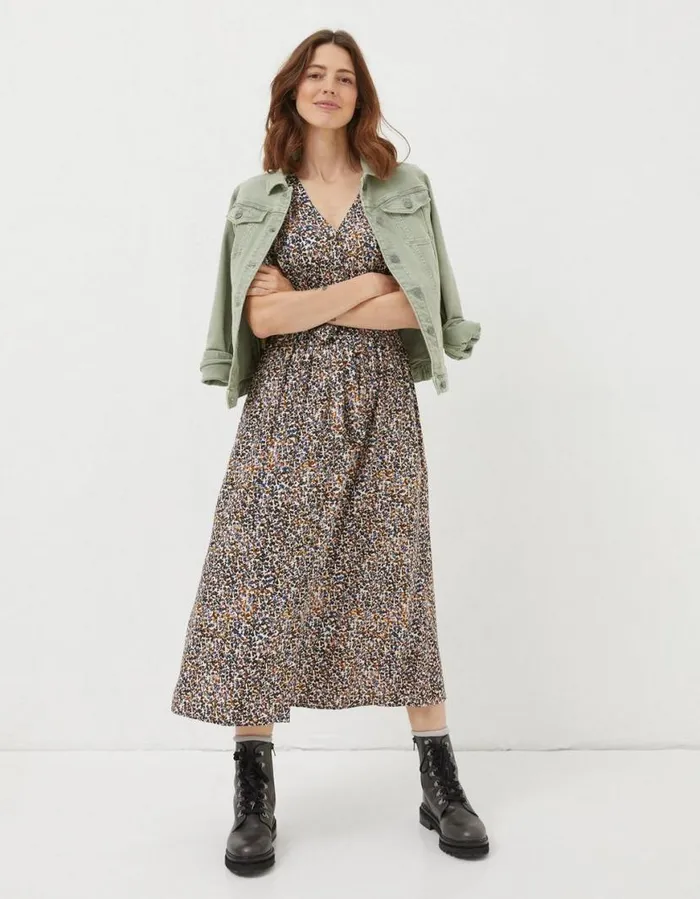 Women Dresses FatFace Estelle Dappled Spot Midi Dress Natural