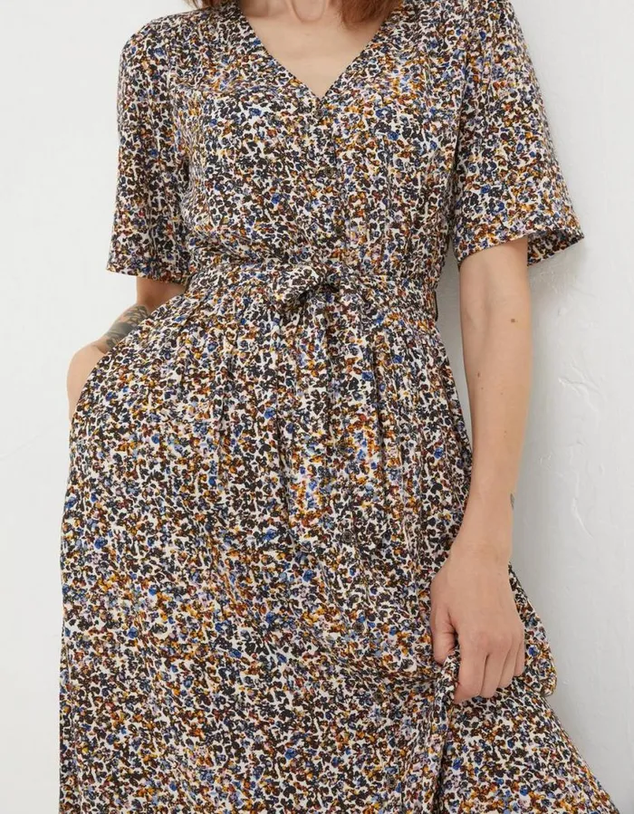 Women Dresses FatFace Estelle Dappled Spot Midi Dress Natural