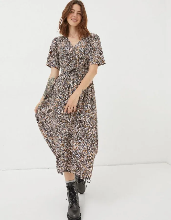 Women Dresses FatFace Estelle Dappled Spot Midi Dress Natural