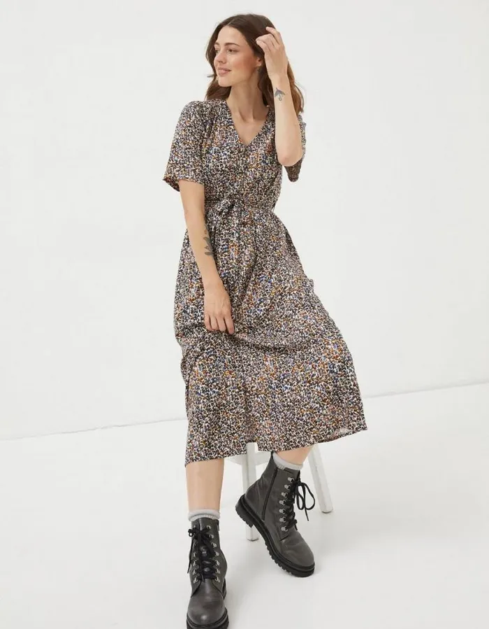 Women Dresses FatFace Estelle Dappled Spot Midi Dress Natural