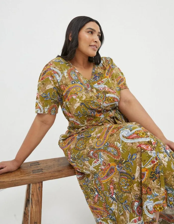 Women Dresses FatFace Estelle Paisley Midi Tea Dress Light Olive