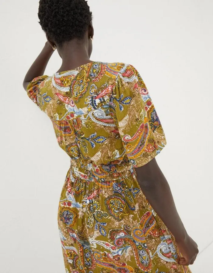 Women Dresses FatFace Estelle Paisley Midi Tea Dress Light Olive