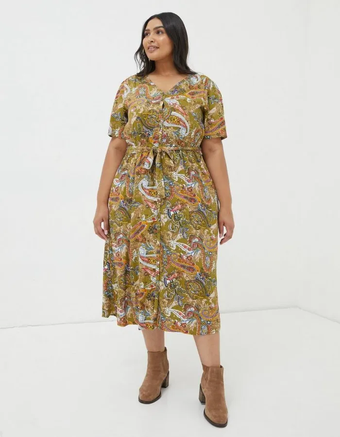 Women Dresses FatFace Estelle Paisley Midi Tea Dress Light Olive