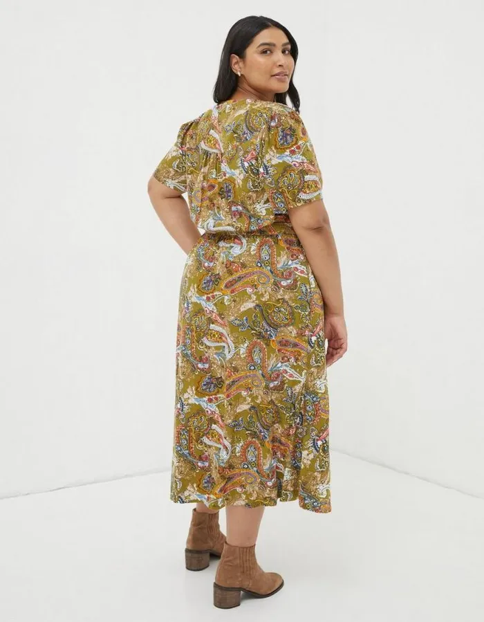 Women Dresses FatFace Estelle Paisley Midi Tea Dress Light Olive