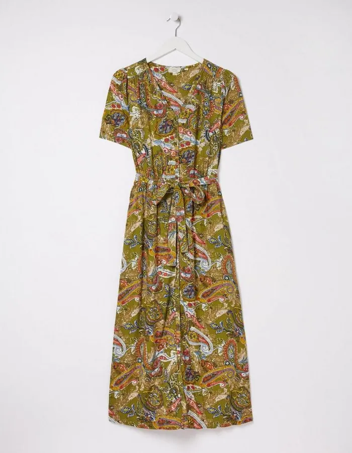 Women Dresses FatFace Estelle Paisley Midi Tea Dress Light Olive