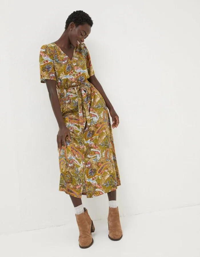 Women Dresses FatFace Estelle Paisley Midi Tea Dress Light Olive
