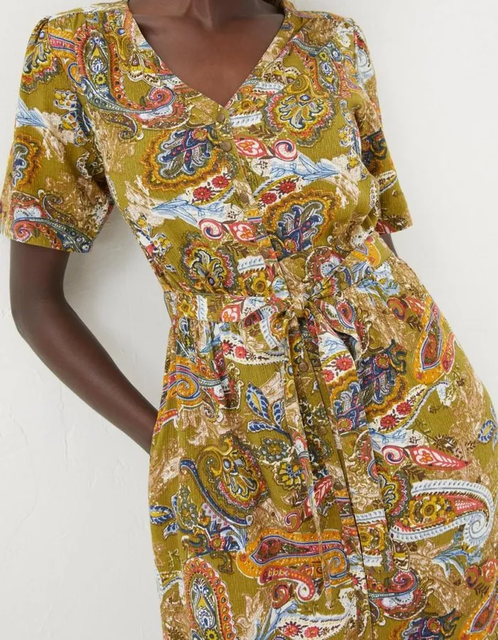 Women Dresses FatFace Estelle Paisley Midi Tea Dress Light Olive