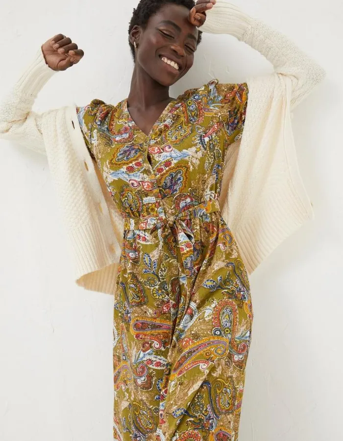 Women Dresses FatFace Estelle Paisley Midi Tea Dress Light Olive