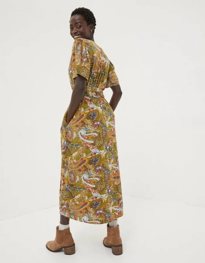 Women Dresses FatFace Estelle Paisley Midi Tea Dress Light Olive