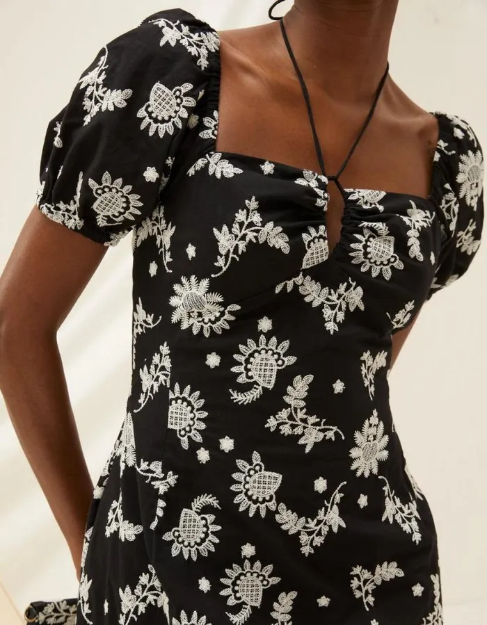 Women Dresses FatFace Lotus Embroidered Midi Dress Black