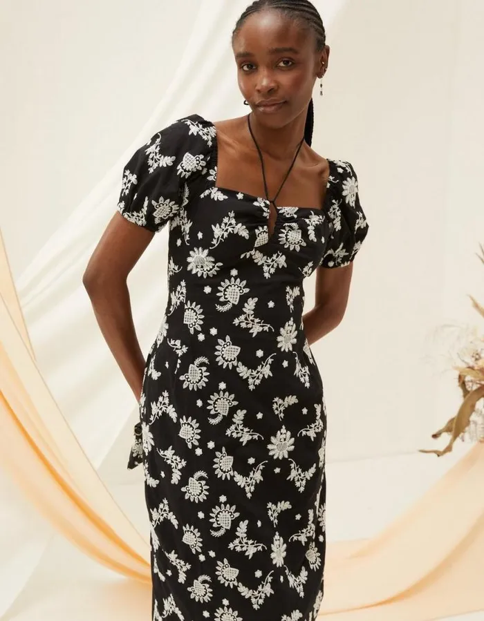Women Dresses FatFace Lotus Embroidered Midi Dress Black