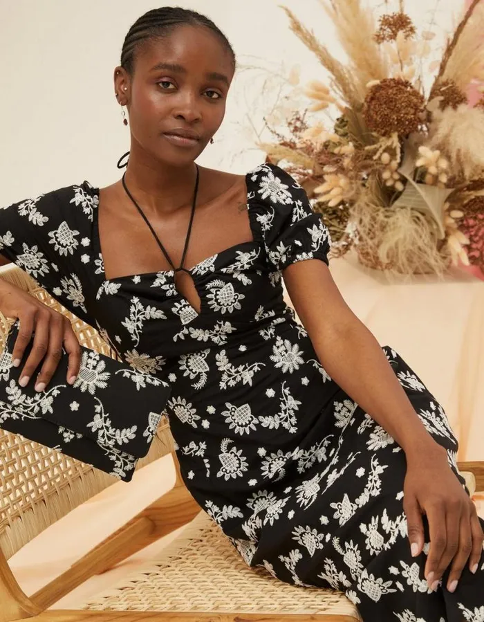 Women Dresses FatFace Lotus Embroidered Midi Dress Black