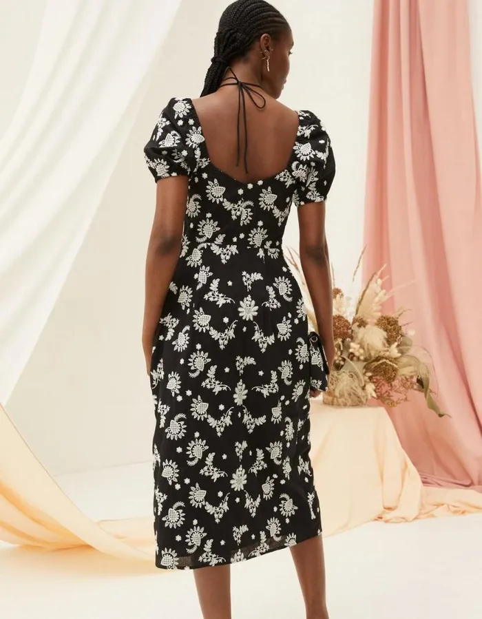 Women Dresses FatFace Lotus Embroidered Midi Dress Black