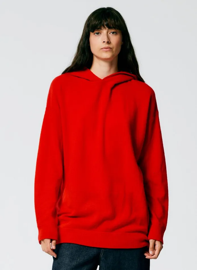 Women Feather Weight Cashmere Easy Mens Hoodie Red Tibi Knitwear and Sweatshirts