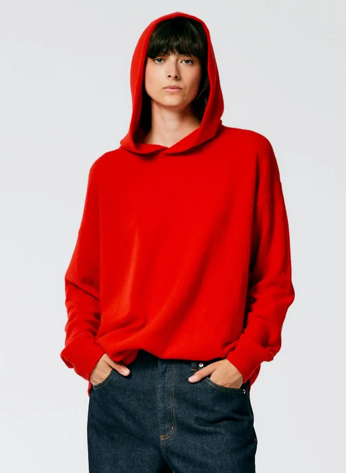 Women Feather Weight Cashmere Easy Mens Hoodie Red Tibi Knitwear and Sweatshirts