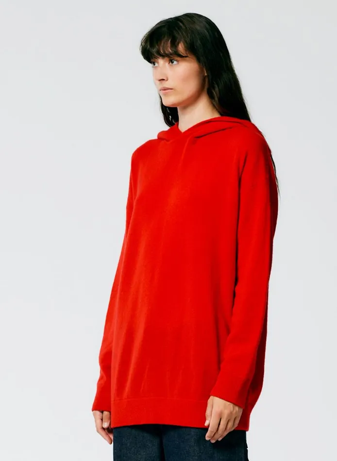 Women Feather Weight Cashmere Easy Mens Hoodie Red Tibi Knitwear and Sweatshirts