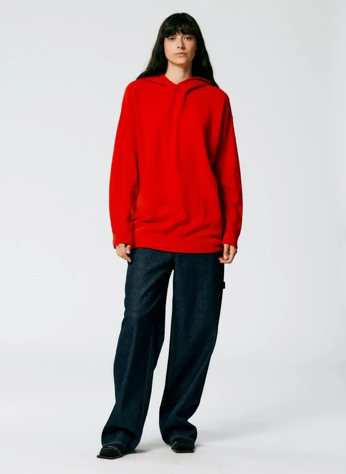 Women Feather Weight Cashmere Easy Mens Hoodie Red Tibi Knitwear and Sweatshirts