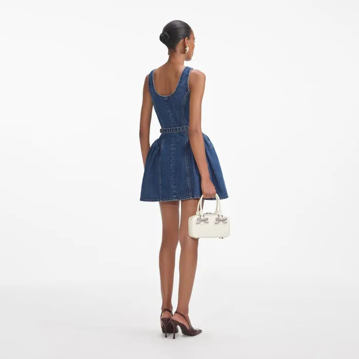 Women Flared Denim Mini Dress Self Portrait Denim