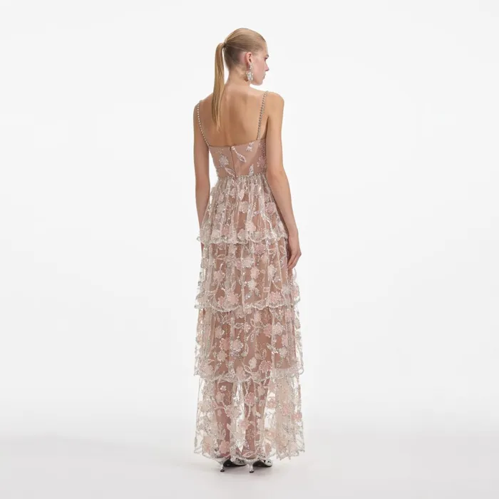 Women Flower Sequin Tier Maxi Dress Self Portrait Dresses