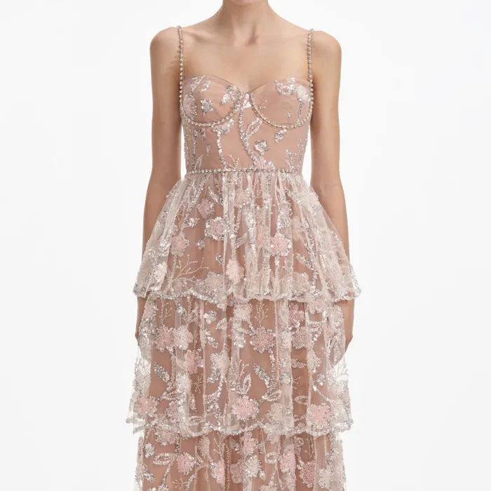 Women Flower Sequin Tier Maxi Dress Self Portrait Dresses