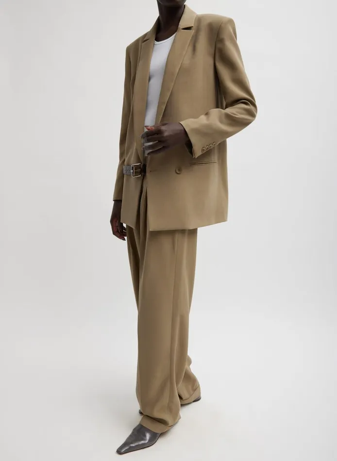 Women Fluid Suiting Double Breasted Blazer Walnut Tibi Jackets and Outerwear