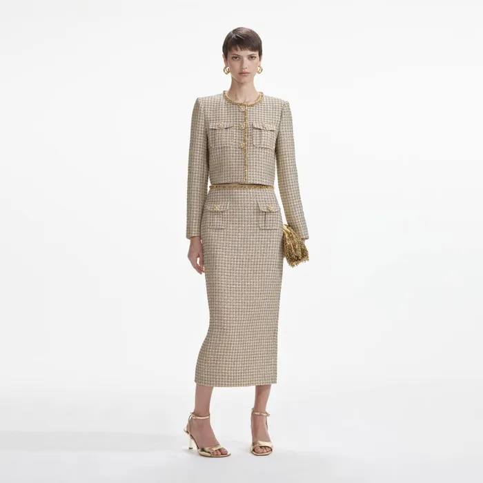 Women Gold Boucle Midi Skirt Self Portrait CoOrds