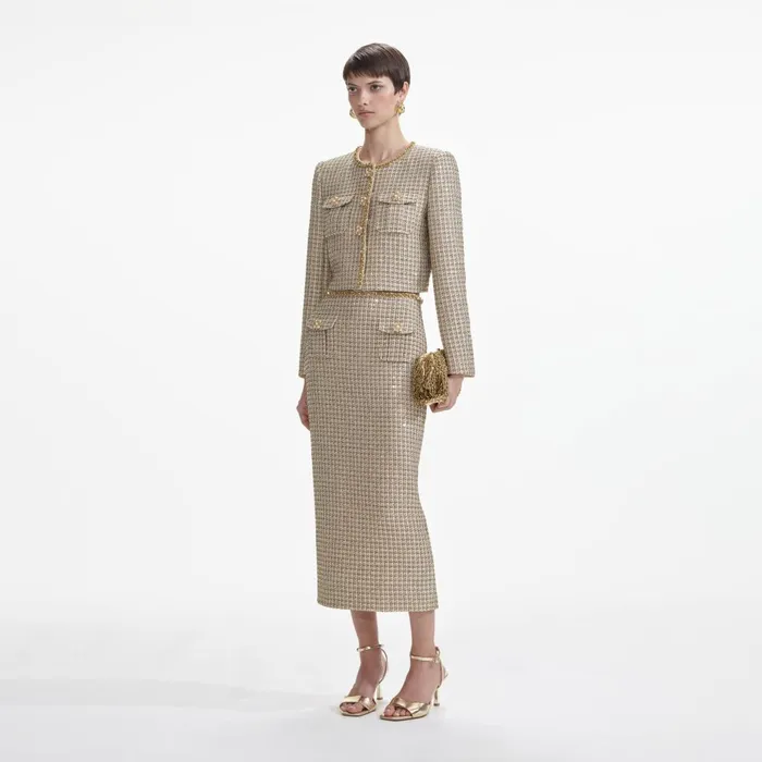 Women Gold Boucle Midi Skirt Self Portrait CoOrds