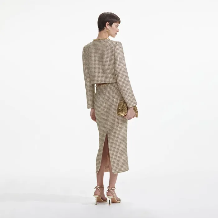 Women Gold Boucle Midi Skirt Self Portrait CoOrds