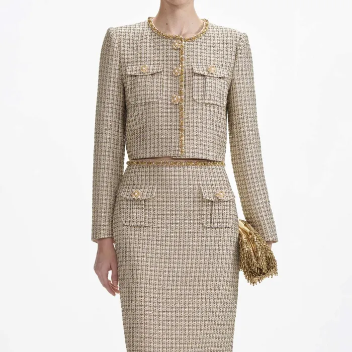 Women Gold Boucle Midi Skirt Self Portrait CoOrds