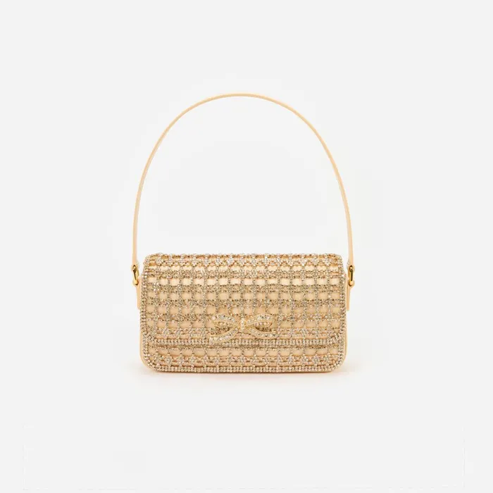 Women Gold Crystal Baguette Bag Self Portrait Handbags