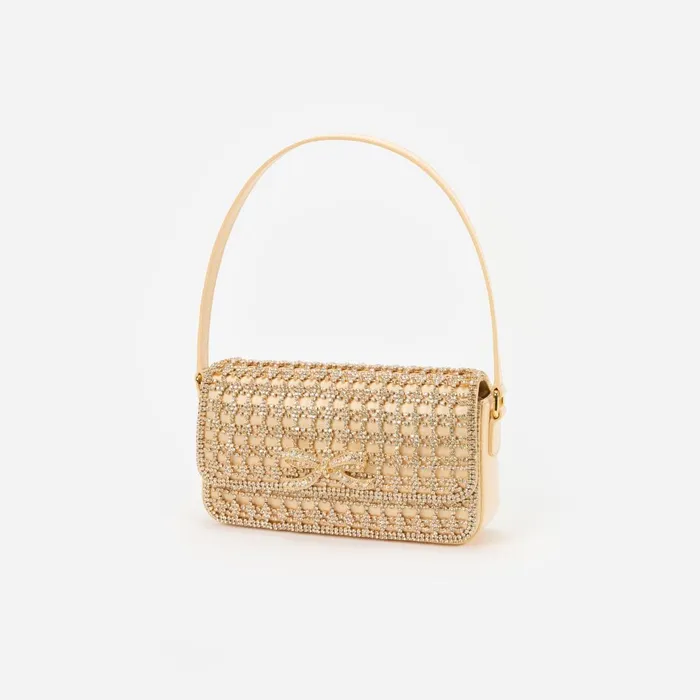 Women Gold Crystal Baguette Bag Self Portrait Handbags