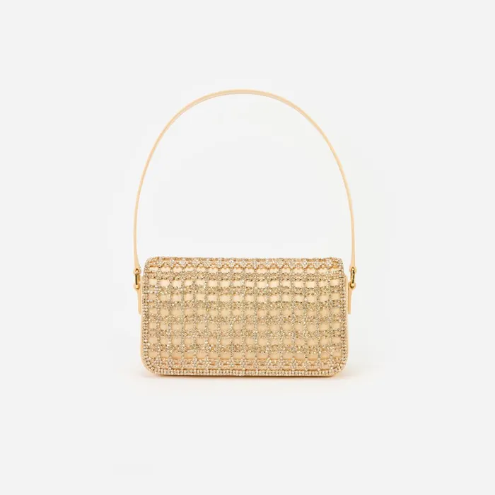 Women Gold Crystal Baguette Bag Self Portrait Handbags