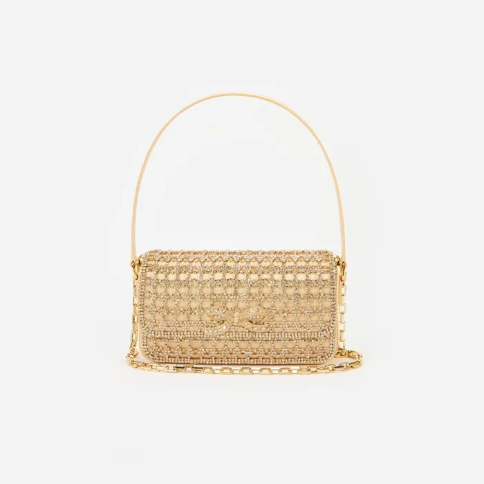 Women Gold Crystal Baguette Bag Self Portrait Handbags
