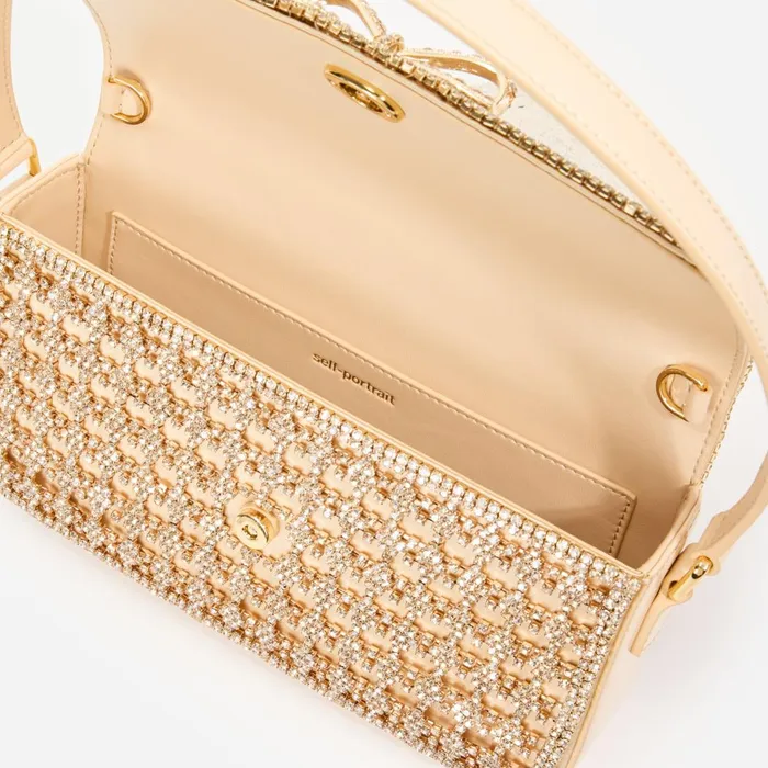 Women Gold Crystal Baguette Bag Self Portrait Handbags