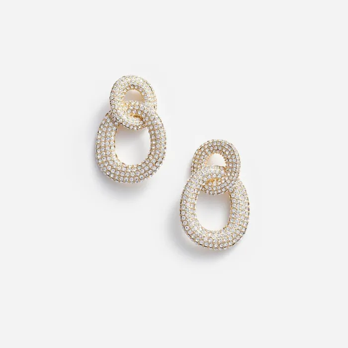 Women Gold Crystal Link Earrings Self Portrait Jewellery