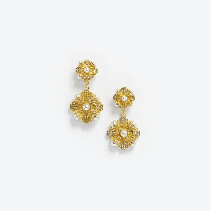 Women Gold Encrusted Tiered Earrings Self Portrait Jewellery