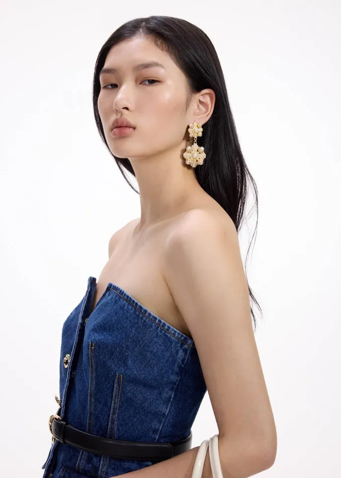 Women Gold Encrusted Tiered Earrings Self Portrait Jewellery