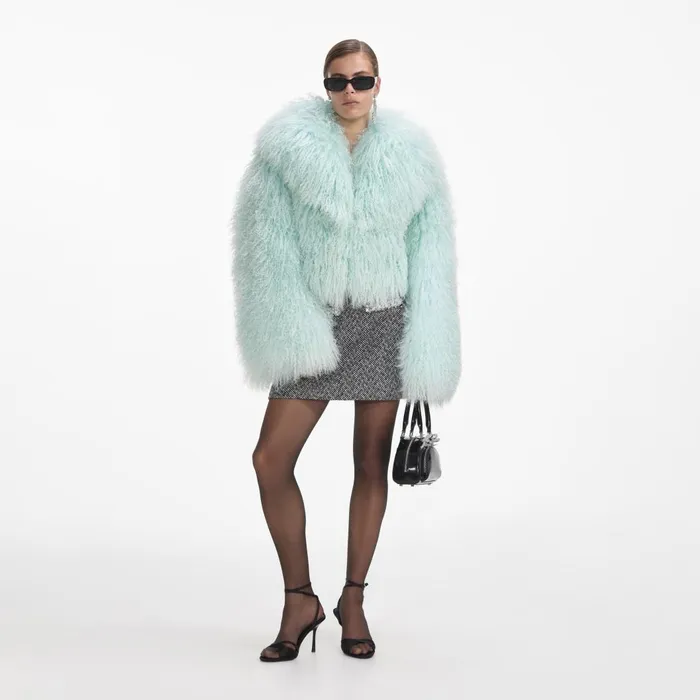 Women Green Shearling Jacket Self Portrait Outerwear
