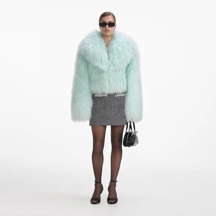 Women Green Shearling Jacket Self Portrait Outerwear